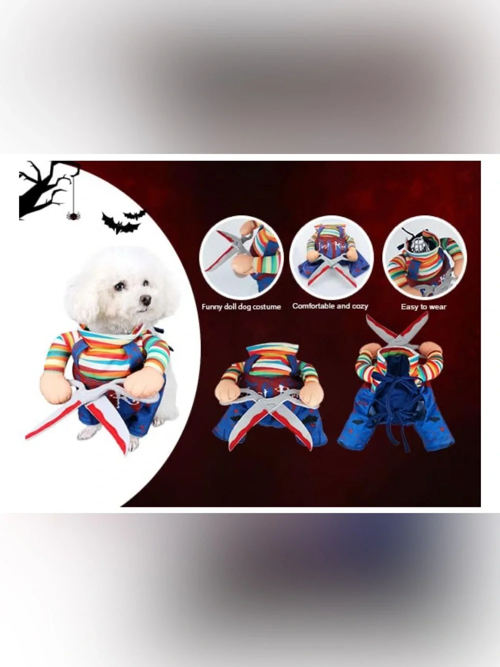NIB- medium Pet Halloween Costume  Scary scissors, Chucky dog/cat costume